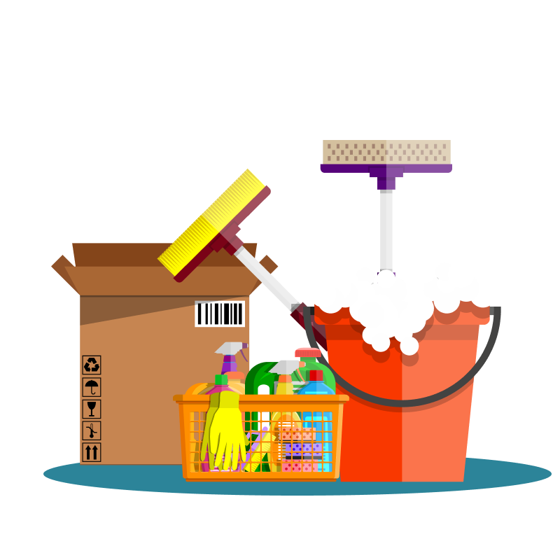 Illustration Putzmittel und Umzugskarton